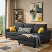 Casaliving Seams LHS 4 Seater L Shape Sofa for Living Room (Black Fabric) Premium Fabric Sofa