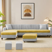 Casaliving Garcia 8 Seater RHS L Shape Sofa Set with Ottoman & 2 Puffy for Living Room (Grey Colour Fabric) Premium Fabric Sofa