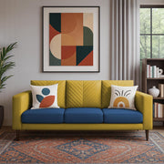 Mikasa 3 Seater Sofa Set for Living Room (Blue Yellow Colour Fabric) Premium Fabric Sofa
