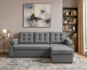 Grance LHS 4 Seater Corner Sofa Cum Bed for Living Room (Black Fabric) Premium Fabric Sofa