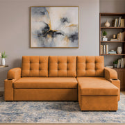 Grance LHS 4 Seater Corner Sofa Cum Bed for Living Room (Black Fabric) Premium Fabric Sofa