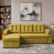 Grance LHS 4 Seater Corner Sofa Cum Bed for Living Room (Black Fabric) Premium Fabric Sofa