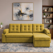 Grance LHS 4 Seater Corner Sofa Cum Bed for Living Room (Black Fabric) Premium Fabric Sofa