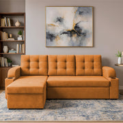 Grance LHS 4 Seater Corner Sofa Cum Bed for Living Room (Black Fabric) Premium Fabric Sofa