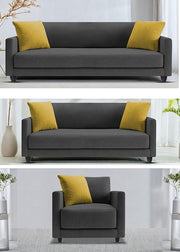 Casaliving Dominic 3 + 2 + 1 Seater Sofa Set for Living Room (Black Grey) Premium Fabric Sofa