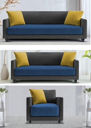 Casaliving Dominic 3 + 2 + 1 Seater Sofa Set for Living Room (Black Grey) Premium Fabric Sofa