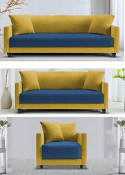 Casaliving Dominic 3 + 2 + 1 Seater Sofa Set for Living Room (Black Grey) Premium Fabric Sofa