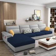 Casaliving Seams LHS 6 Seater L Shape Sofa Set for Living Room (Blue) Premium Fabric Sofa