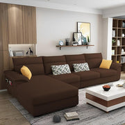 Casaliving Seams LHS 6 Seater L Shape Sofa Set for Living Room (Blue) Premium Fabric Sofa