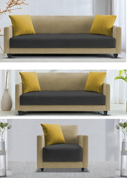 Casaliving Dominic 3 + 2 + 1 Seater Sofa Set for Living Room (Black Grey) Premium Fabric Sofa