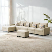 Casaliving Mentor LHS 8 Seater L Shape Sofa Set with Center Table for Living Room (Blue Colour) Premium Fabric Sofa Set