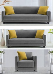 Casaliving Dominic 3 + 2 + 1 Seater Sofa Set for Living Room (Black Grey) Premium Fabric Sofa