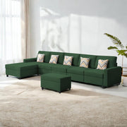 Casaliving Mentor LHS 8 Seater L Shape Sofa Set with Center Table for Living Room (Blue Colour) Premium Fabric Sofa Set