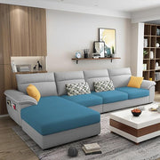 Casaliving Seams LHS 6 Seater L Shape Sofa Set for Living Room (Blue) Premium Fabric Sofa