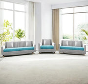 Casaliving Garcia 2 Seater Sofa Set for Living Room (Blue Black Colour) Premium Fabric Sofa