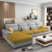 Casaliving Seams LHS 6 Seater L Shape Sofa Set for Living Room (Blue) Premium Fabric Sofa