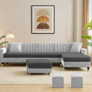 Casaliving Garcia LHS 8 Seater L Shape Sofa Set with Ottoman & 2 Puffy for Living Room (Cream) Premium Fabric Sofa Set