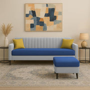 Casaliving Premium Conva Fabric 4 Seater L Shape Sofa Set 4 Seater Modern Sofa Set & Interchangeable Ottoman for Living Room (Blue Color Fabric)