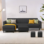 Casaliving Moris RHS 4 Seater L Shape Sofa Set for Living Room (Black) Premium Fabric Sofa Set for Living Room