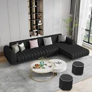 Casaliving Herrick RHS 6 Seater L Shape Sofa Set with 2 Puffy for Living Room (Cream Colour) Premium Velvet Fabric Sofa Set