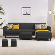Casaliving Moris RHS 4 Seater L Shape Sofa Set for Living Room (Black) Premium Fabric Sofa Set for Living Room