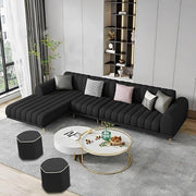 Casaliving Herrick RHS 6 Seater L Shape Sofa Set with 2 Puffy for Living Room (Cream Colour) Premium Velvet Fabric Sofa Set