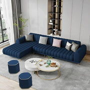 Casaliving Herrick RHS 6 Seater L Shape Sofa Set with 2 Puffy for Living Room (Cream Colour) Premium Velvet Fabric Sofa Set