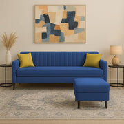 Casaliving Premium Conva Fabric 4 Seater L Shape Sofa Set 4 Seater Modern Sofa Set & Interchangeable Ottoman for Living Room (Blue Color Fabric)