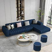 Casaliving Herrick RHS 6 Seater L Shape Sofa Set with 2 Puffy for Living Room (Cream Colour) Premium Velvet Fabric Sofa Set