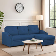 Casaliving Ravonna LHS 4 Seater L Shape Corner Sofa Cum Bed for Living Room (Blue Fabric) Premium Fabric Sofa