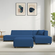 Casaliving Geletin 6 Seater LHS L Shape Sofa Set with Ottoman for Living Room (Blue Fabric) Premium Fabric Sofa