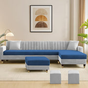 Casaliving Garcia LHS 8 Seater L Shape Sofa Set with Ottoman & 2 Puffy for Living Room (Cream) Premium Fabric Sofa Set