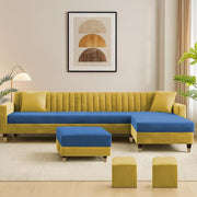 Casaliving Garcia LHS 8 Seater L Shape Sofa Set with Ottoman & 2 Puffy for Living Room (Cream) Premium Fabric Sofa Set