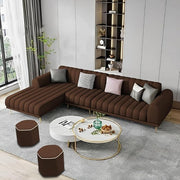 Casaliving Herrick RHS 6 Seater L Shape Sofa Set with 2 Puffy for Living Room (Cream Colour) Premium Velvet Fabric Sofa Set