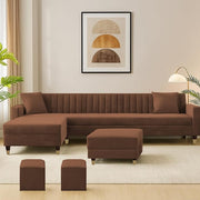 Casaliving Garcia LHS 8 Seater L Shape Sofa Set with Ottoman & 2 Puffy for Living Room (Cream) Premium Fabric Sofa Set