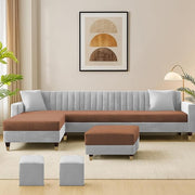 Casaliving Garcia LHS 8 Seater L Shape Sofa Set with Ottoman & 2 Puffy for Living Room (Cream) Premium Fabric Sofa Set