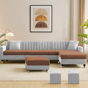 Casaliving Garcia LHS 8 Seater L Shape Sofa Set with Ottoman & 2 Puffy for Living Room (Cream) Premium Fabric Sofa Set