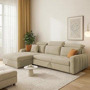 Casaliving Gagnon LHS 4 Seater L Shape Corner Sofa Cum Bed for Living Room (Blue Fabric) Premium Fabric Sofa