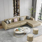 Casaliving Herrick RHS 6 Seater L Shape Sofa Set with 2 Puffy for Living Room (Cream Colour) Premium Velvet Fabric Sofa Set