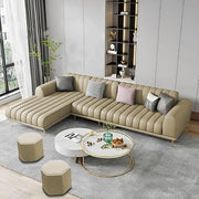 Casaliving Herrick RHS 6 Seater L Shape Sofa Set with 2 Puffy for Living Room (Cream Colour) Premium Velvet Fabric Sofa Set