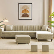 Casaliving Garcia LHS 8 Seater L Shape Sofa Set with Ottoman & 2 Puffy for Living Room (Cream) Premium Fabric Sofa Set