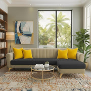 Casaliving Murdock 4 Seater L Shape Convertible Sofa Set for Living Room, 3 Seater & Ottoman Modular Sectional Couch for Small Space (Blue Colour) Fabric