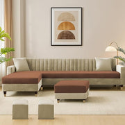 Casaliving Garcia LHS 8 Seater L Shape Sofa Set with Ottoman & 2 Puffy for Living Room (Cream) Premium Fabric Sofa Set