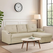 Casaliving Ravonna LHS 4 Seater L Shape Corner Sofa Cum Bed for Living Room (Blue Fabric) Premium Fabric Sofa