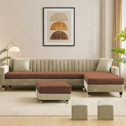 Casaliving Garcia LHS 8 Seater L Shape Sofa Set with Ottoman & 2 Puffy for Living Room (Cream) Premium Fabric Sofa Set