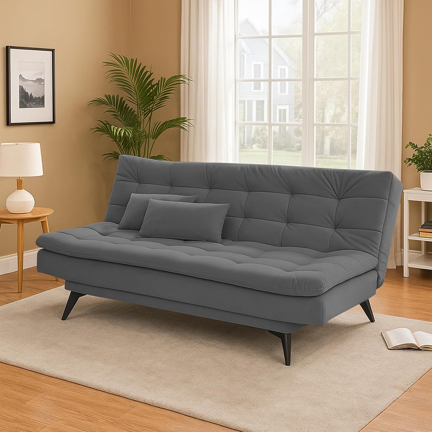 Danny 3 Seater Sofa Cum Bed for Living Room Premium Fabric Sofa for Living Room (Black Colour Premium Fabric)