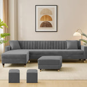 Casaliving Garcia LHS 8 Seater L Shape Sofa Set with Ottoman & 2 Puffy for Living Room (Cream) Premium Fabric Sofa Set