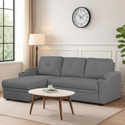 Casaliving Ravonna LHS 4 Seater L Shape Corner Sofa Cum Bed for Living Room (Blue Fabric) Premium Fabric Sofa