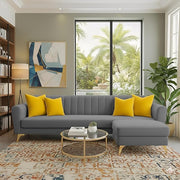 Casaliving Murdock 4 Seater L Shape Convertible Sofa Set for Living Room, 3 Seater & Ottoman Modular Sectional Couch for Small Space (Blue Colour) Fabric