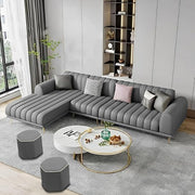 Casaliving Herrick RHS 6 Seater L Shape Sofa Set with 2 Puffy for Living Room (Cream Colour) Premium Velvet Fabric Sofa Set